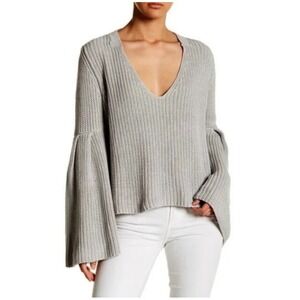 Free People Damsel Bell Sleeve Knit Sweater Cropped Boxy Boho Gray Small